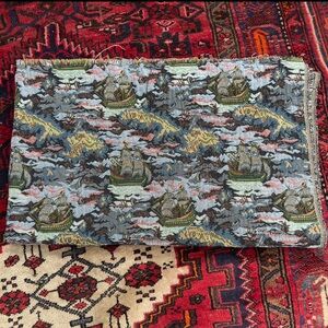 Vintage Nautical Tall Ships Tapestry Throw Blanket Galleons in Clouds 69x56